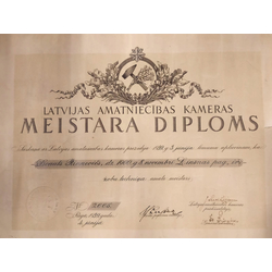 Master Diploma of the Latvian Chamber of Crafts