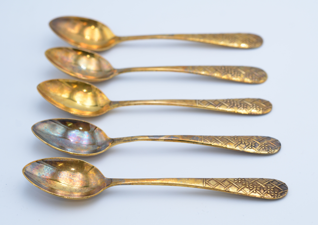 Silver spoons with gilding in a box (5 pcs)