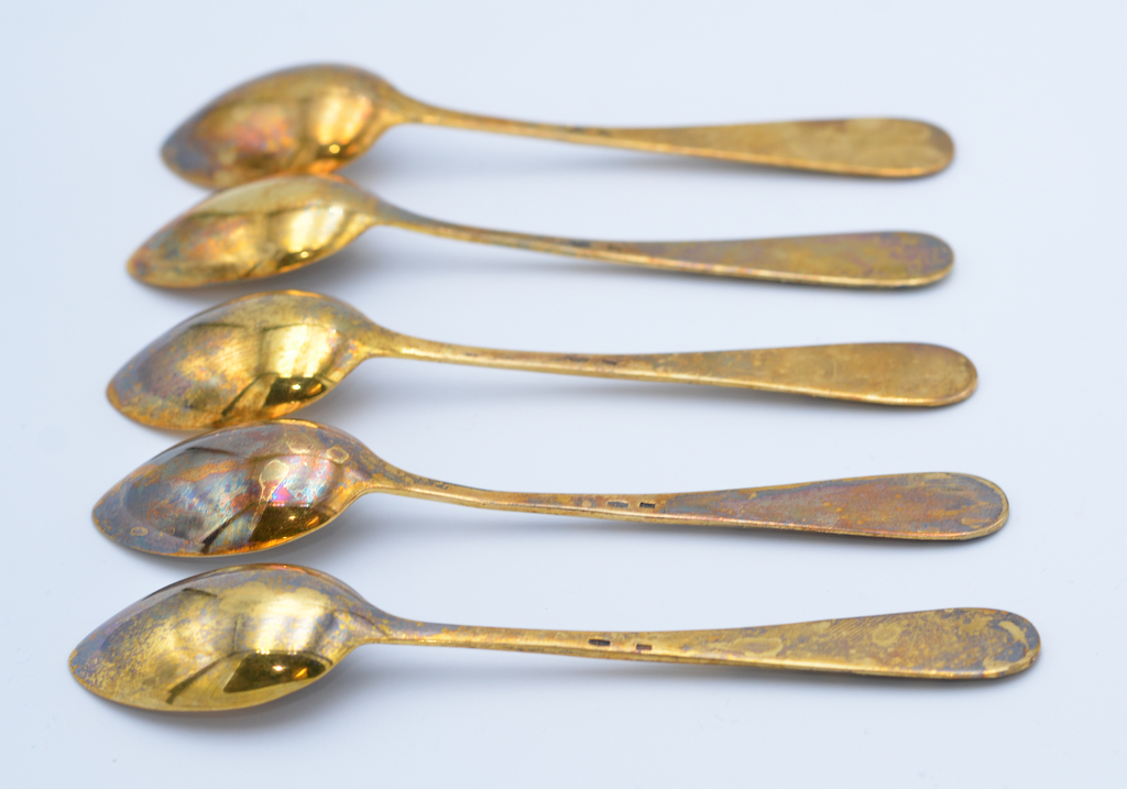 Silver spoons with gilding in a box (5 pcs)