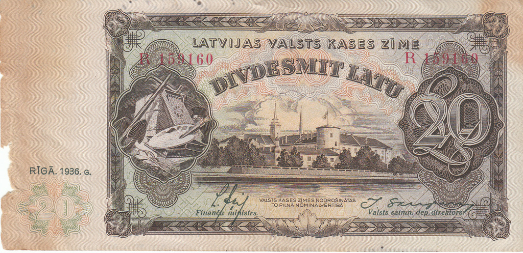 Банкнота номиналом 25 латов 1936 года выпуска.