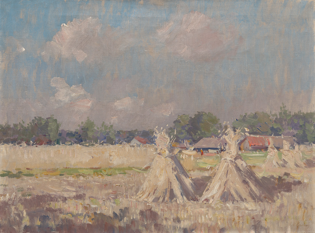 Landscape with linen stands