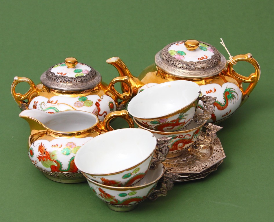 Porcelain and silver tea set for 4 people