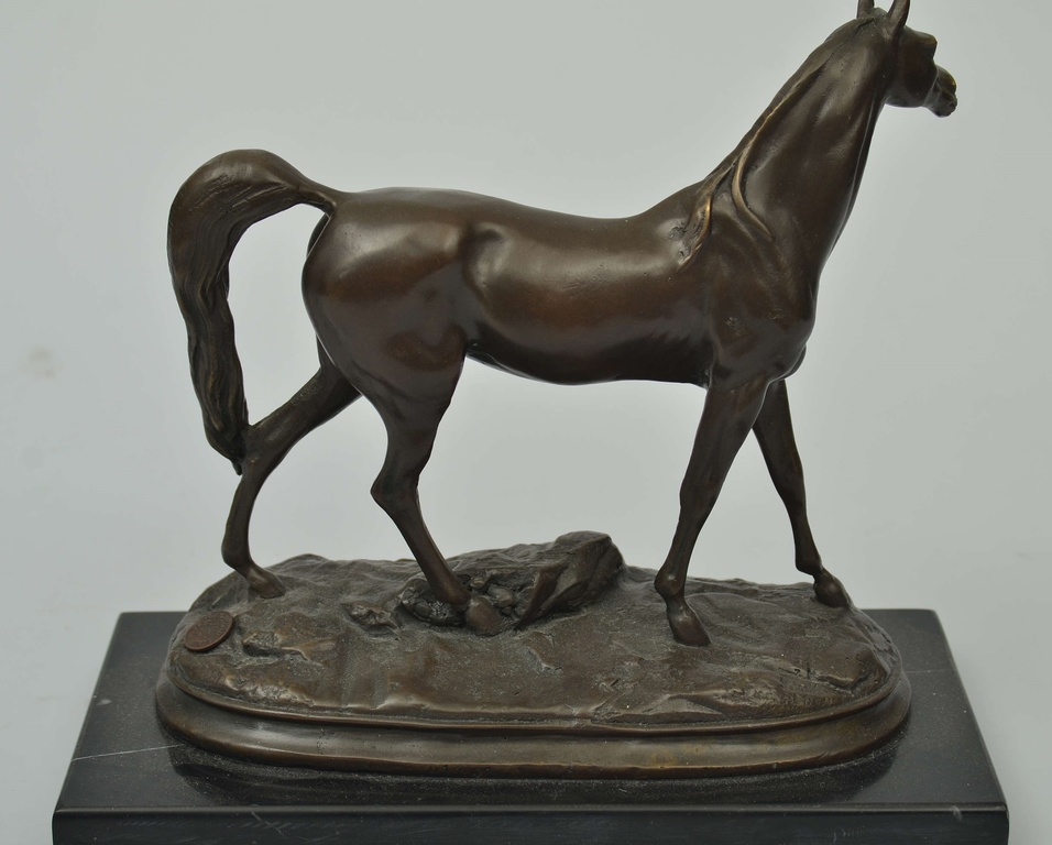 Bronze horse with a marble base