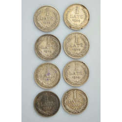 Серебряные монеты номиналом 1 лат (8 штук)