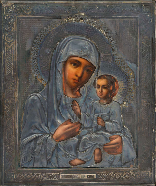 Wooden icon with a silver finish - Our Lady of Tikhvinsk