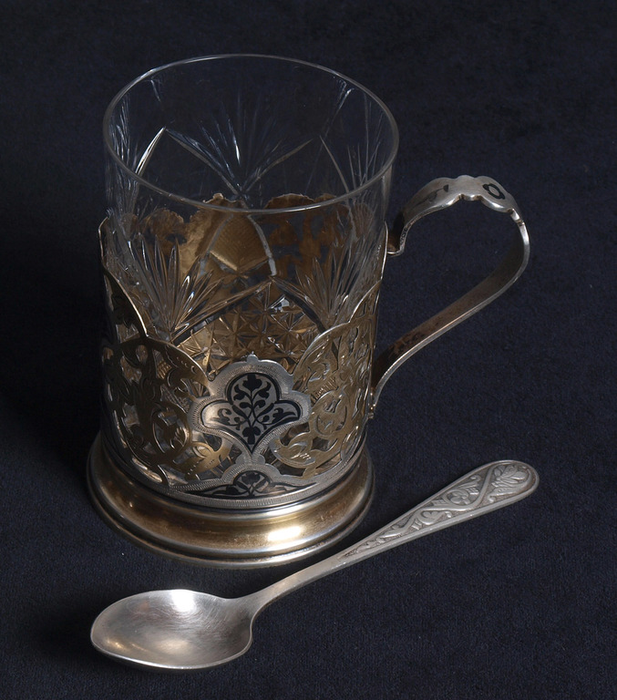 Silver glass holder with the spoon