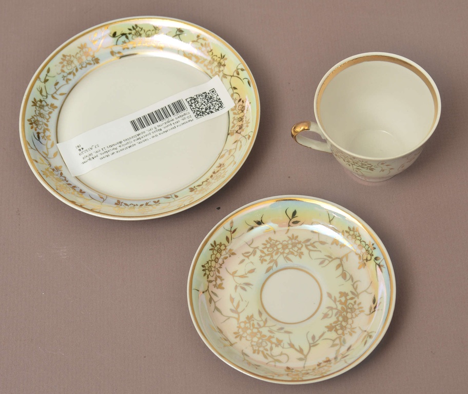 Thin-walled porcelain trio - cup, saucer and plate