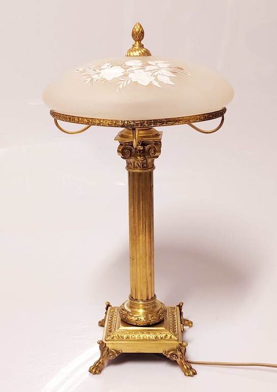 Bronze table lamp with painting Flowers
