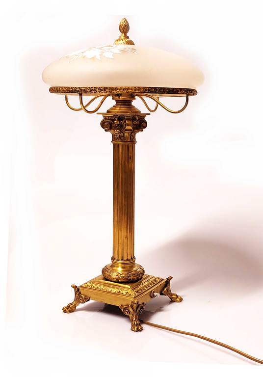Bronzas galda lampa ar gleznojumu Ziedi
