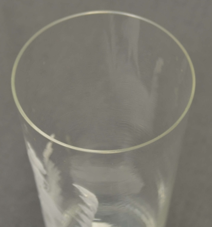 Glass cup with white enamel painting