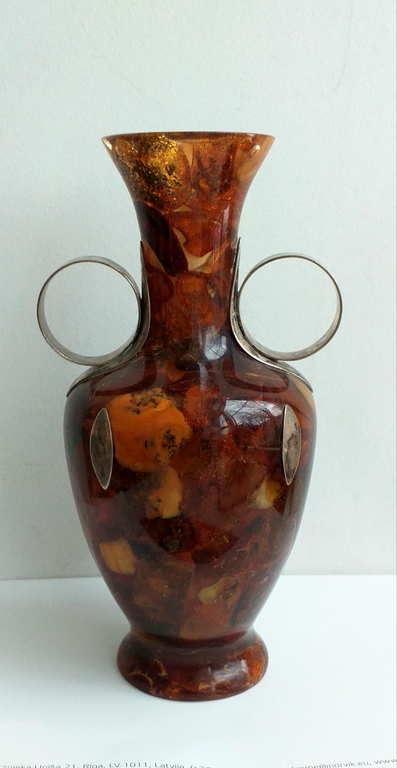 Antique amber vase in silver.