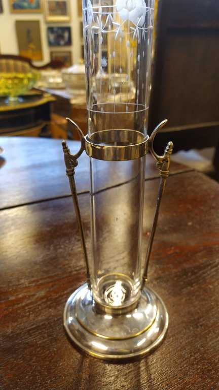 Art Nouveau glass vase with a metal frame