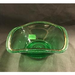Green glass serving dish with gilding