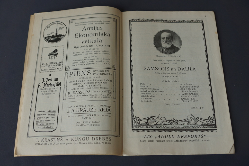 Program of the Latvian National Opera, 1924.