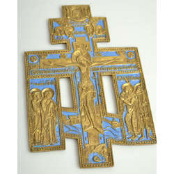 Orthodox bronze cross with enamel