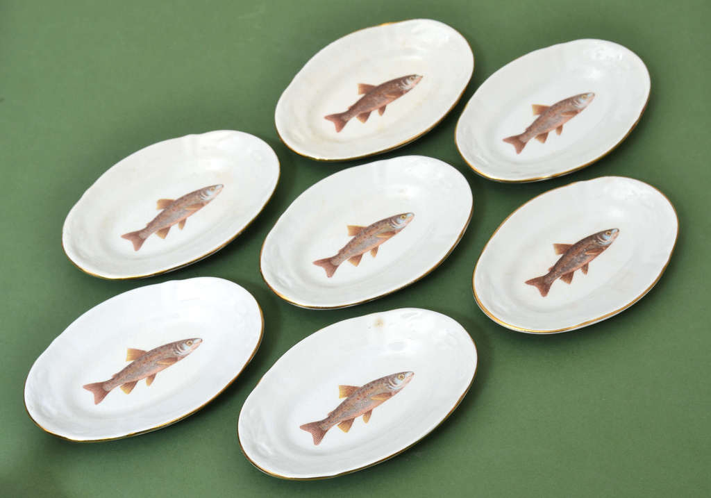 Kuznetsov porcelain serving plates Trout 7 pcs