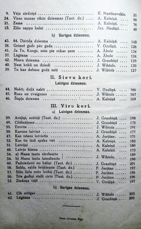 62 DZIESMAS KORIEM, 1926, Latvju VI Vispārējo Dziesmu svētku rīcības komitejas izdevums, 208 lpp., 35 cm x 26 cm