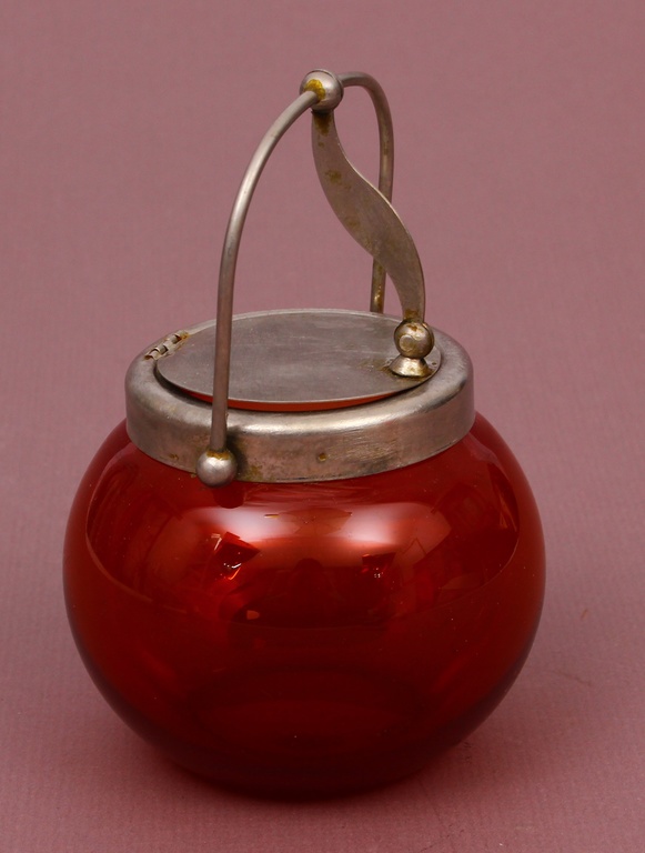 Glass sugar bowl with metal finish