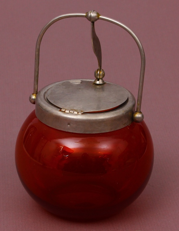 Glass sugar bowl with metal finish