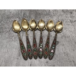 Silver spoons with enamel and gilding (6 pcs)