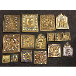 Различные православные иконы из бронзы 14 шт. с эмалью