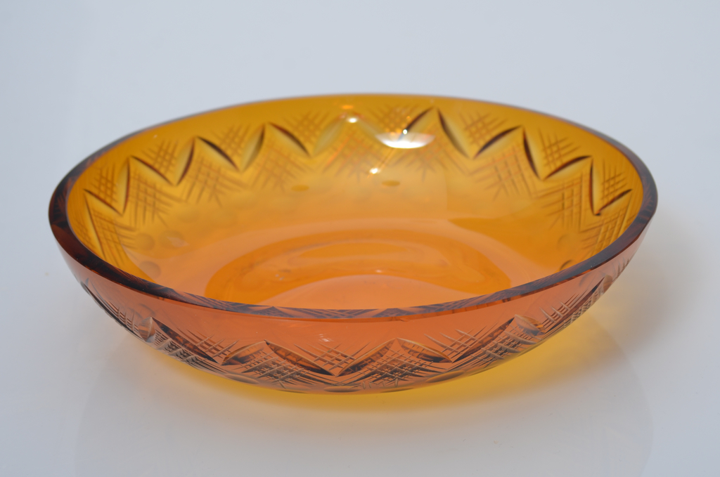 Amber colour decorative glass serving plate