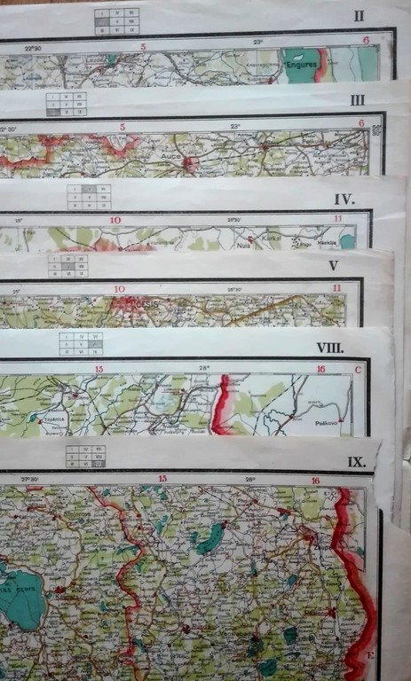 Six parts of the map of Latvia, edition of P. Mantnieks Cartographic Institute, Riga 