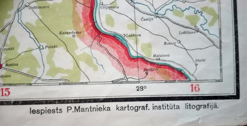 Six parts of the map of Latvia, edition of P. Mantnieks Cartographic Institute, Riga 