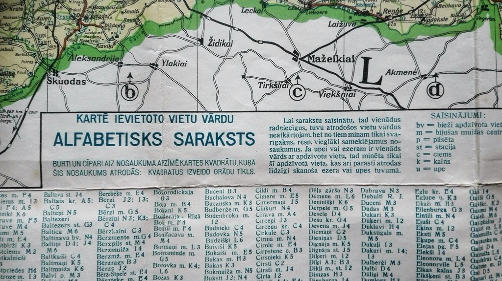 Map of Latvia with a complete list of place names, 1938, edition of A / S 