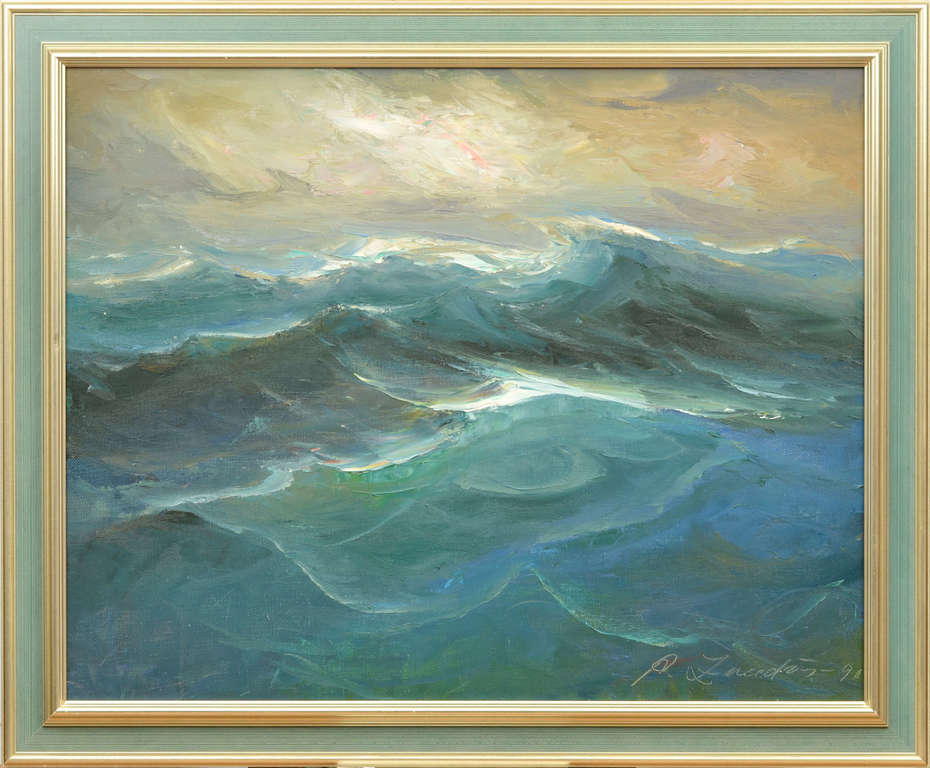 Oil painting The green wave by Aleksandrs Zviedris