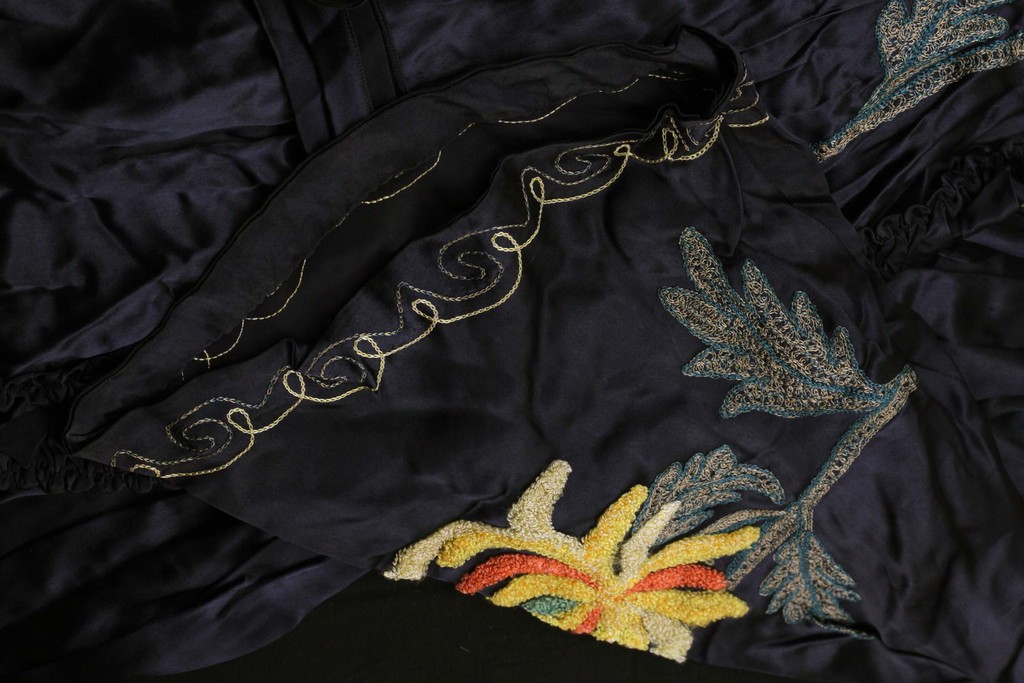 Silk morning dress with embroidery in black