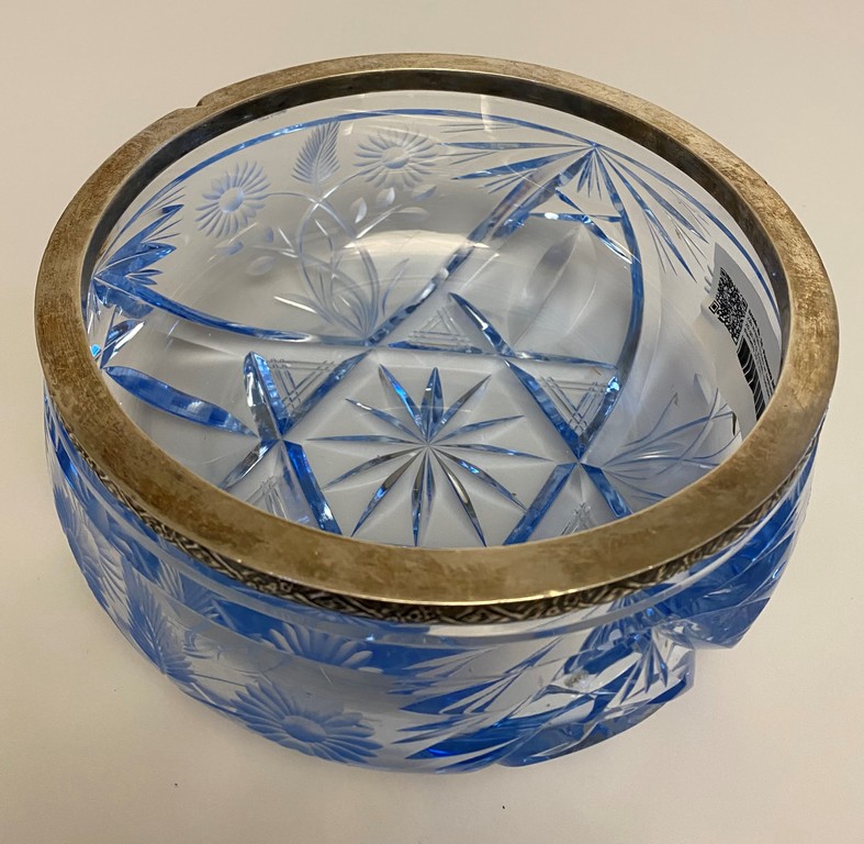 Blue crystal bowl with silver finish