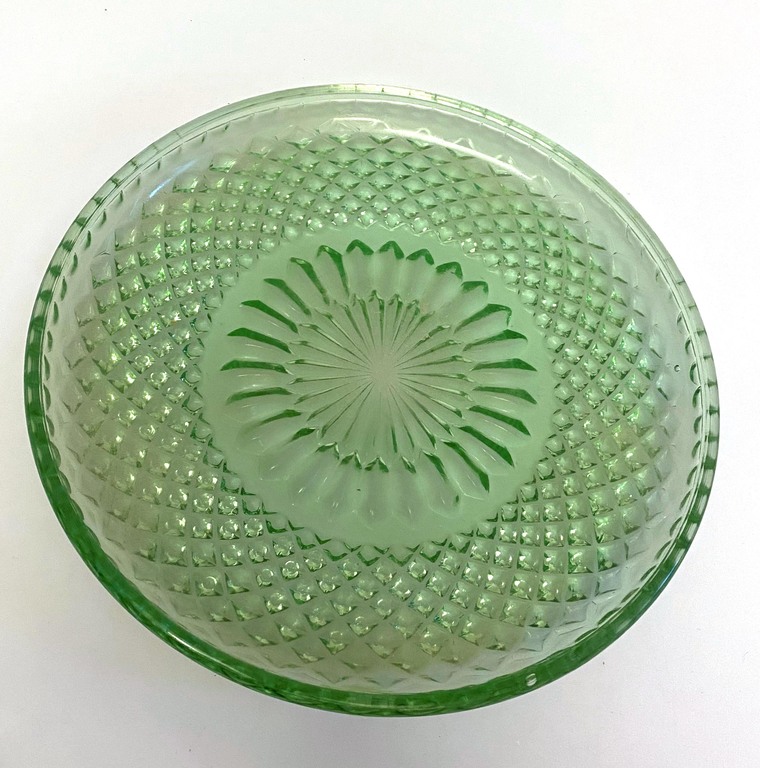 Green glass set (pitcher, 5 cups, plate / tray)
