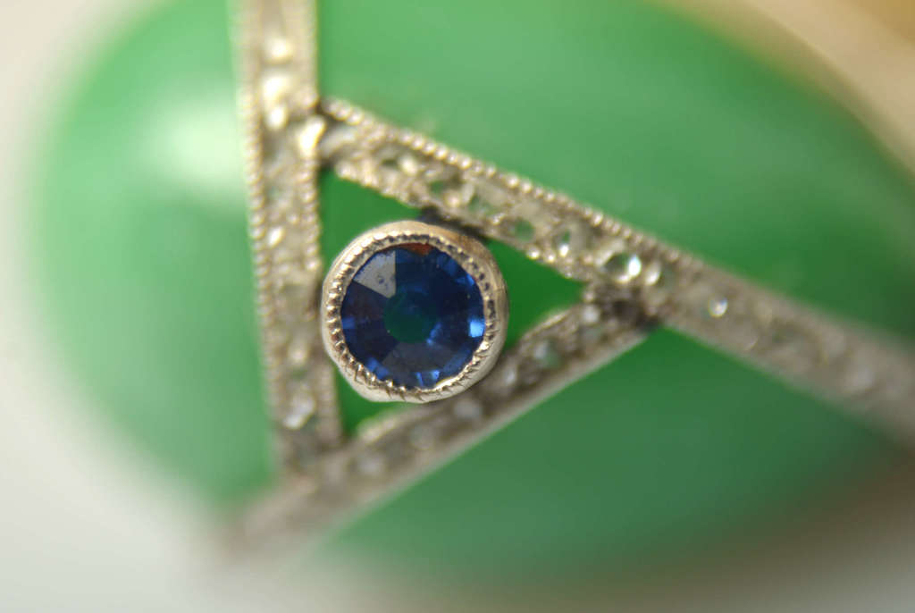 Carl Faberge Jade egg / pendant with diamonds, sapphires and chain