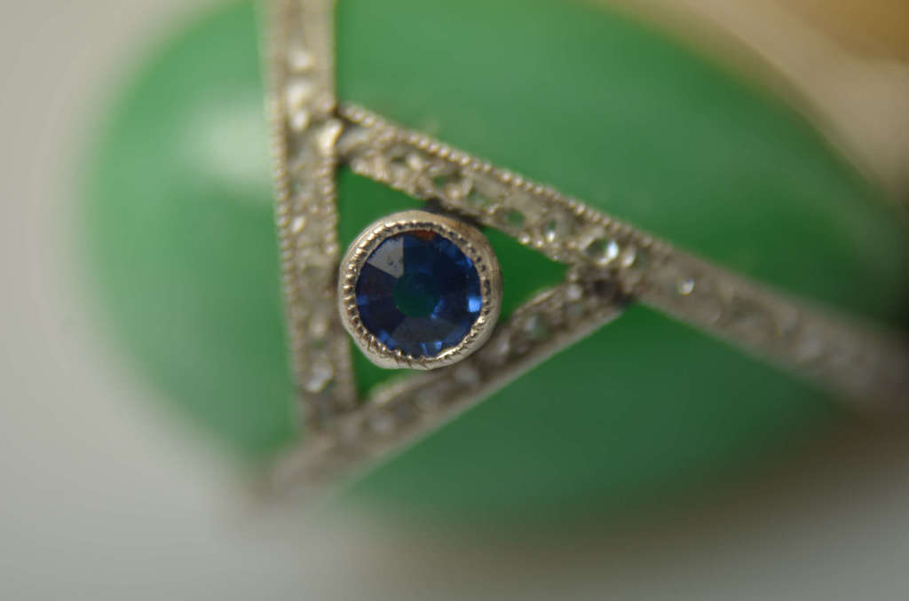 Carl Faberge Jade egg / pendant with diamonds, sapphires and chain