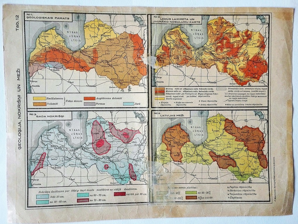 Administrative and geological map of Latvia, P. Mantnieks map. inst. ed. 
