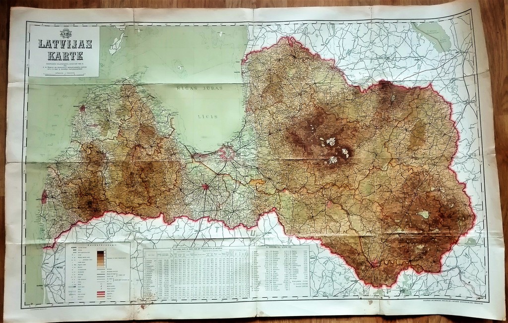 Map of Latvia, 1935, State Paper Printing House 