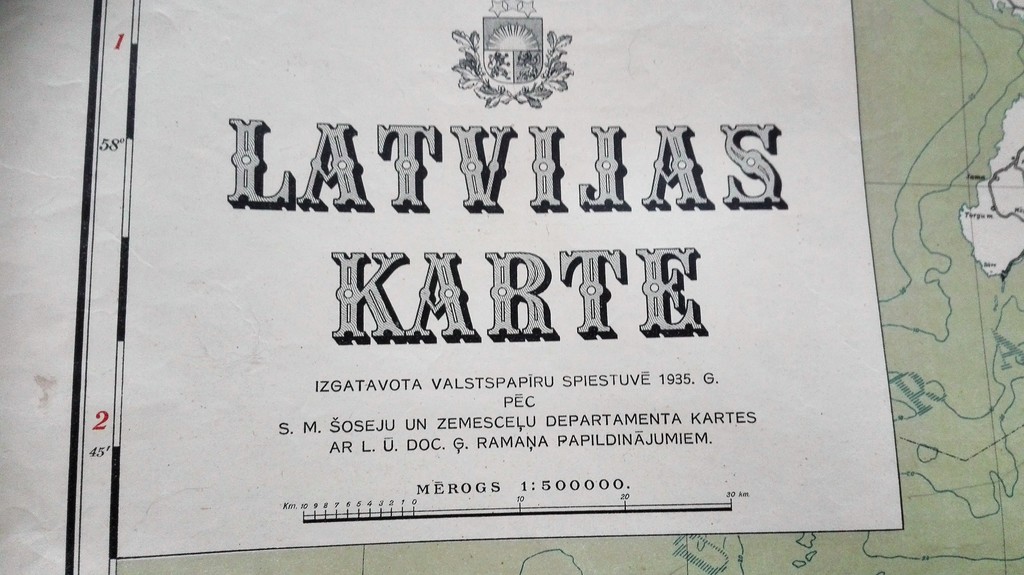 Map of Latvia, 1935, State Paper Printing House 