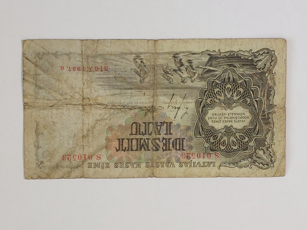 Desmit Latu banknote Rīga 1937.g.