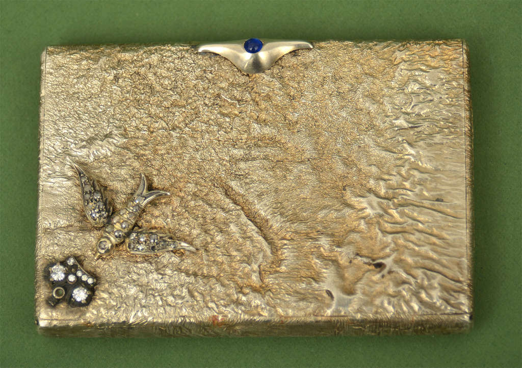 Позолоченный серебряный портсигар с бриллиантами