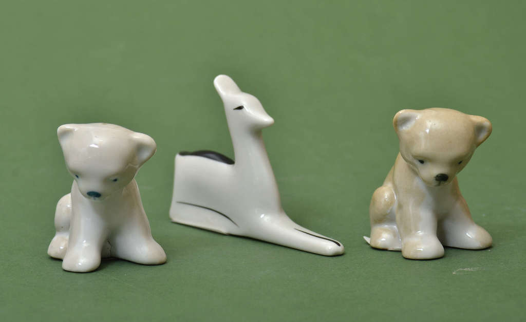 Porcelain figures (3 pieces) - two dog figures and one deer figure