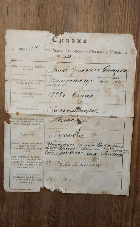 Description of the 1898 student in Russian.