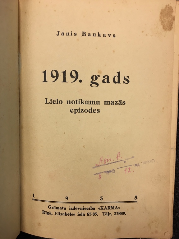 Tulkošanas rezultāti 1919. Small episodes of big events. 