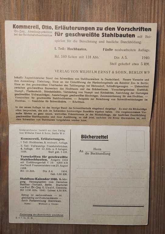 Advertising for a book on steel structures in German. Postcards. In Russian and German.