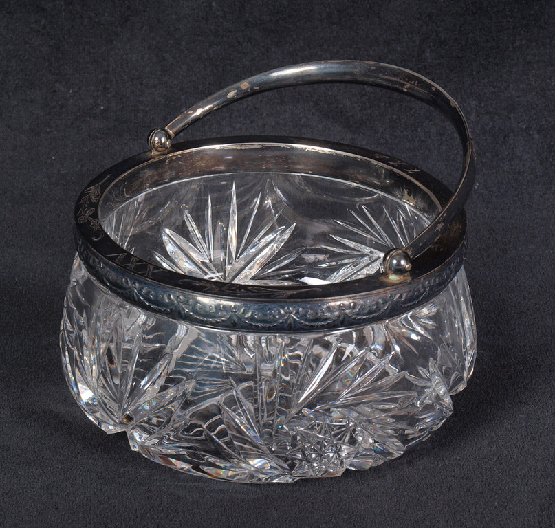 Кристаллная сахарница с серебряной отделкой