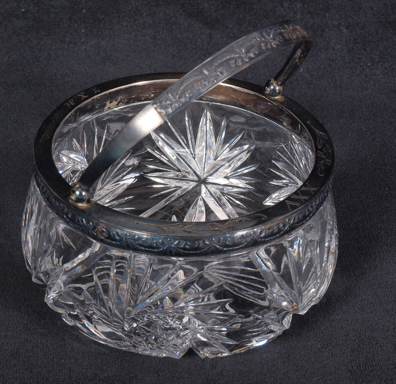Кристаллная сахарница с серебряной отделкой