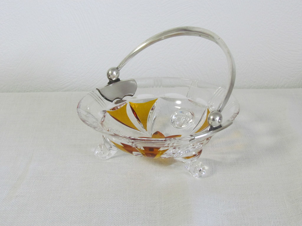 Two-color crystal sugar bowl with silver handle