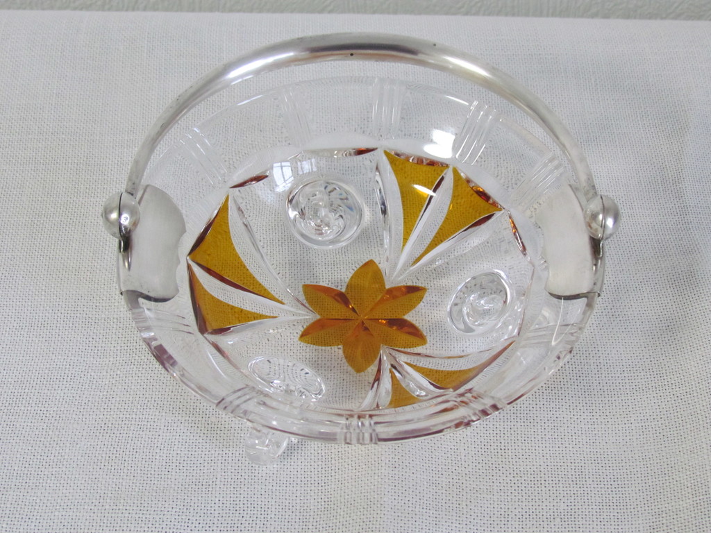 Two-color crystal sugar bowl with silver handle