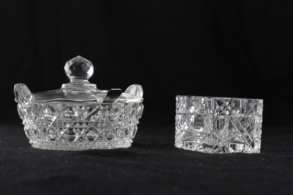 Crystal mustard and salt containers