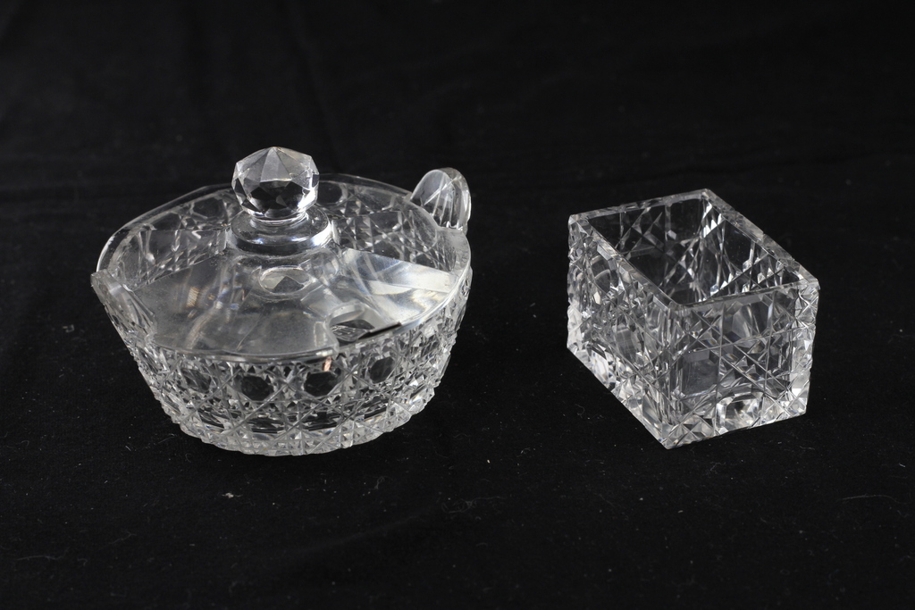 Crystal mustard and salt containers